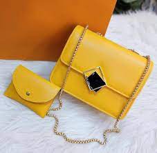 2 Pcs PU Leather Hand Bag With Long Golden Chain For Girls AZ Mart