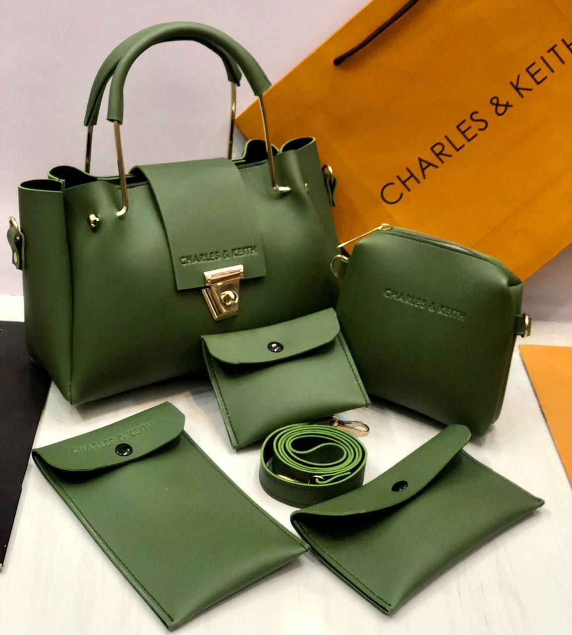 Shoulder Bag Set, Charles & Keith 5 Pcs, Synthetic Leather, Stylish & Practical AZ Mart