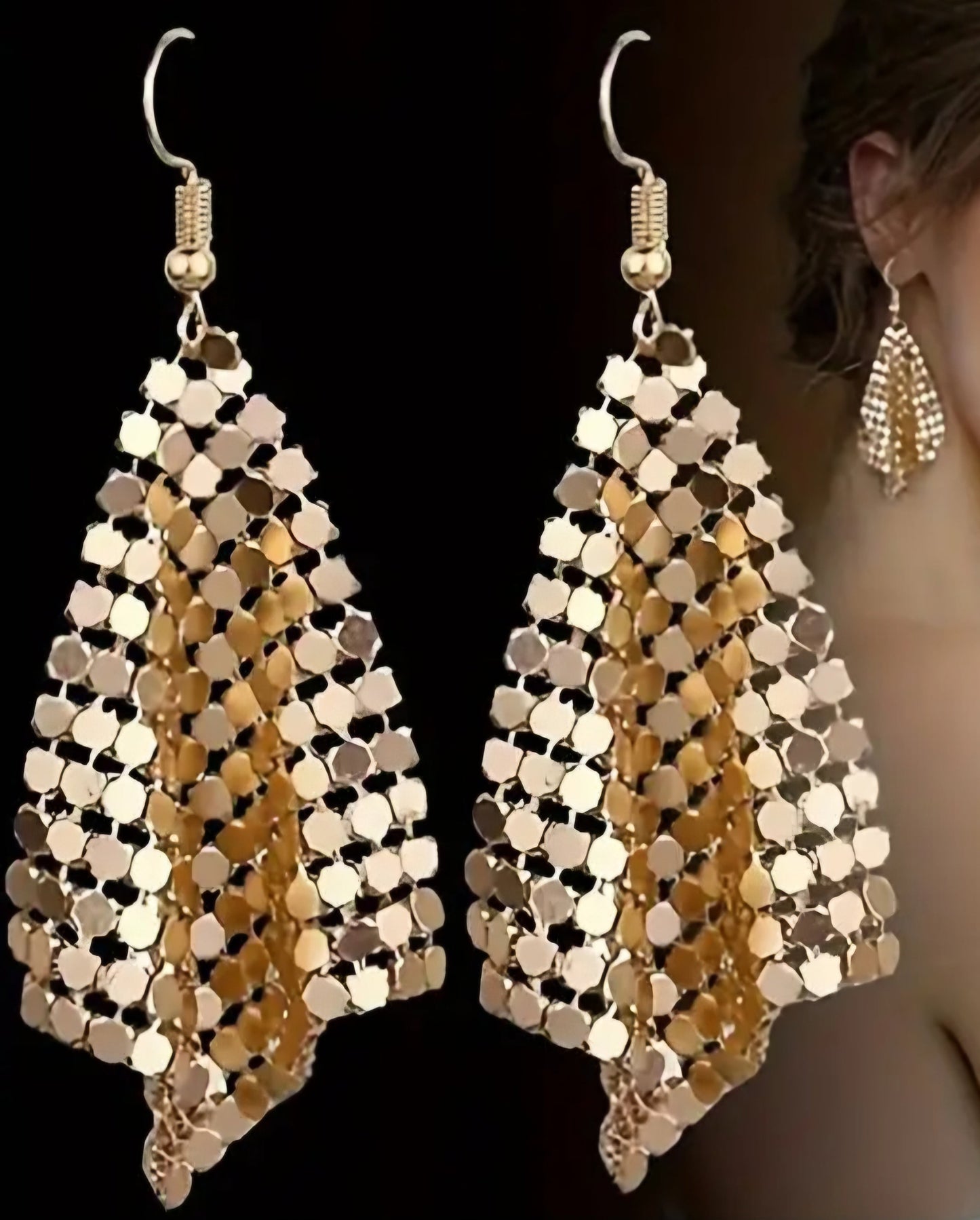 Stylish Mesh Sequin Long Earrings For Girls