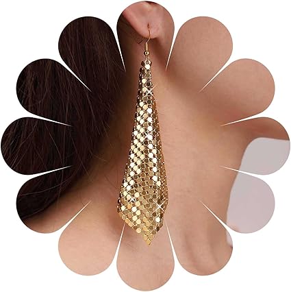 Stylish Mesh Sequin Long Earrings For Girls