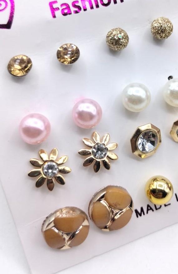 Pack of 12 Pairs of Ear Studs – Multi-Coloured | Fashion Jewelry Set for Women & Girls