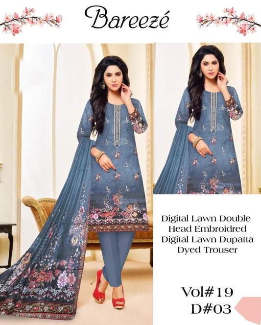 3 Pcs New Embroidered Lawn Suit