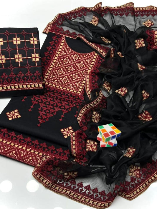 Women's 3 Pcs Cotton Lawn Chikankari Embroidered Unstitched Suit