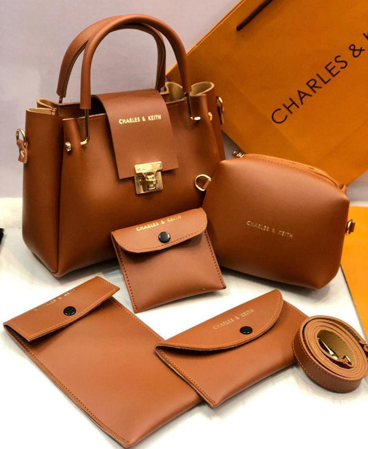 Shoulder Bag Set, Charles & Keith 5 Pcs, Synthetic Leather, Stylish & Practical AZ Mart