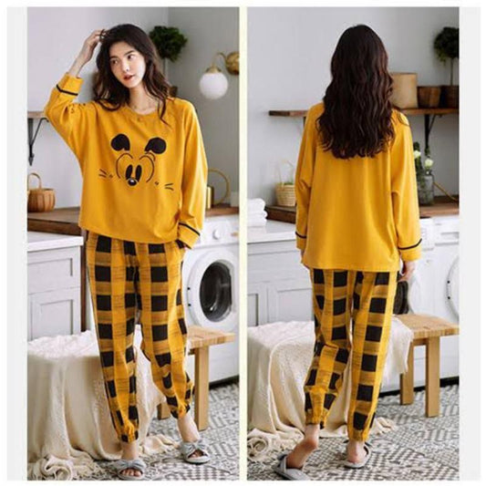 Cotton Printed Jersey Sleeping Shirt & Trouser