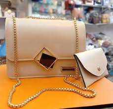 2 Pcs PU Leather Hand Bag With Long Golden Chain For Girls AZ Mart