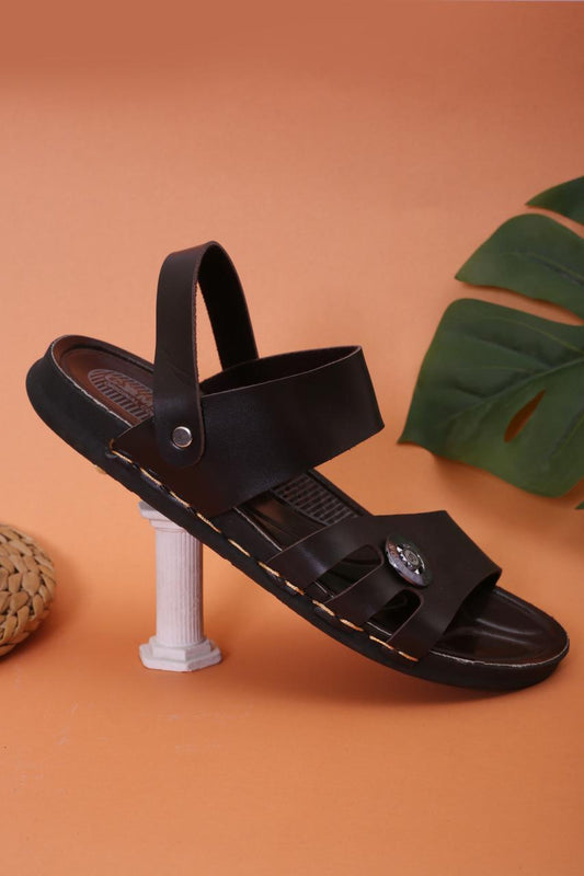 Men's Plain Leather Sandals Casual Wearing Attractive Black