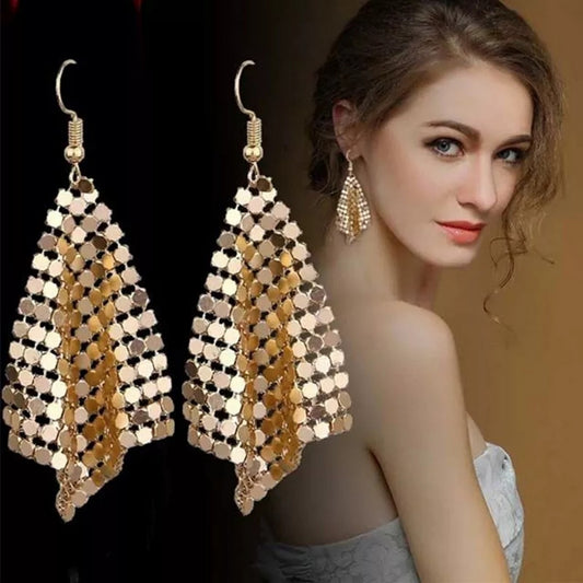 Stylish Mesh Sequin Long Earrings For Girls