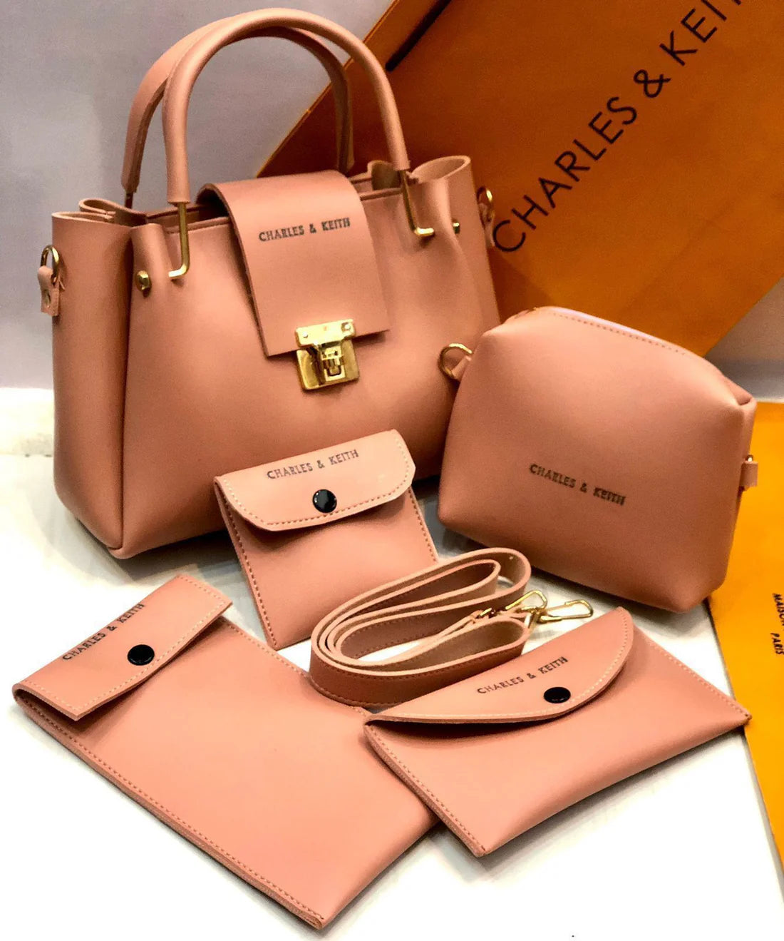 Shoulder Bag Set, Charles & Keith 5 Pcs, Synthetic Leather, Stylish & Practical AZ Mart