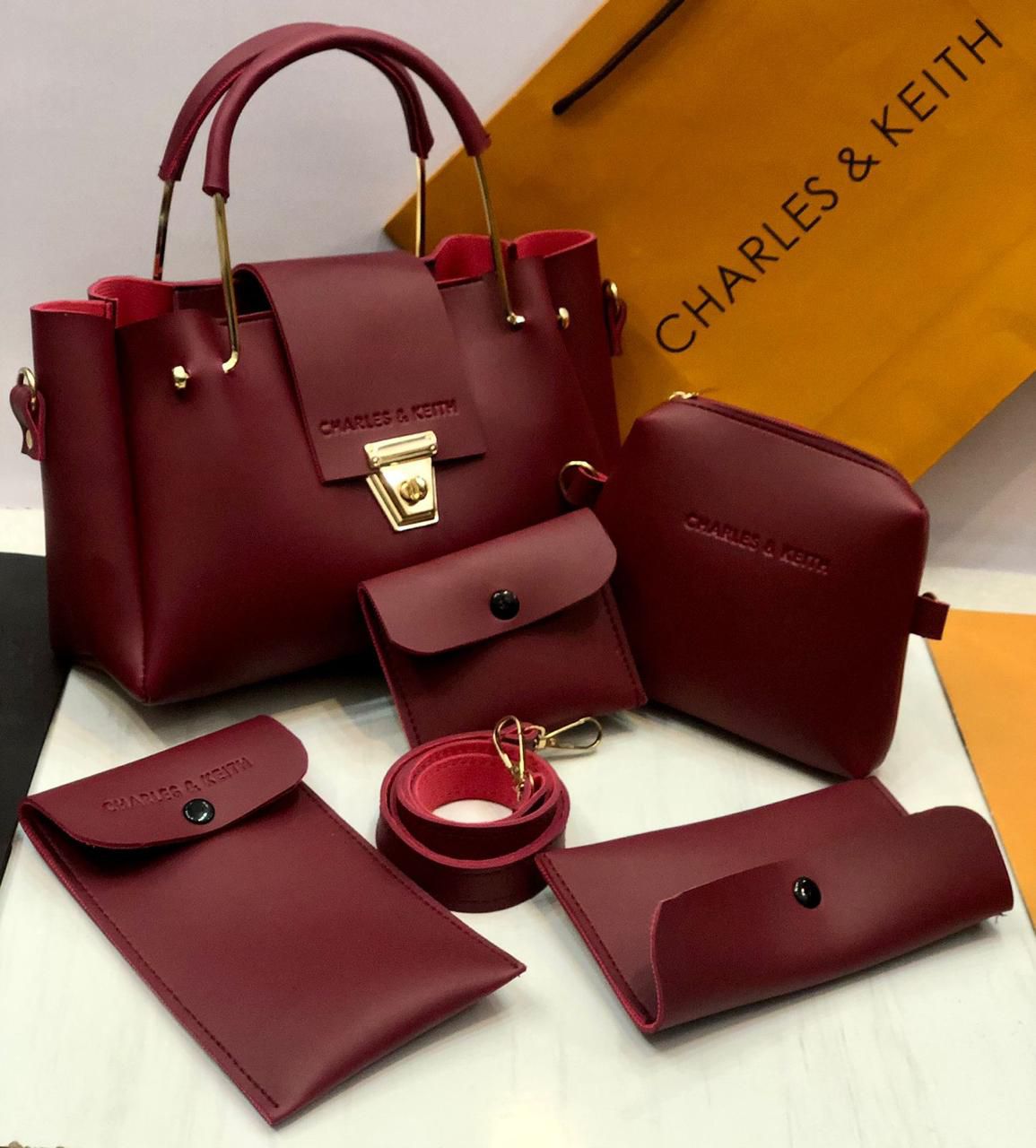 Shoulder Bag Set, Charles & Keith 5 Pcs, Synthetic Leather, Stylish & Practical AZ Mart