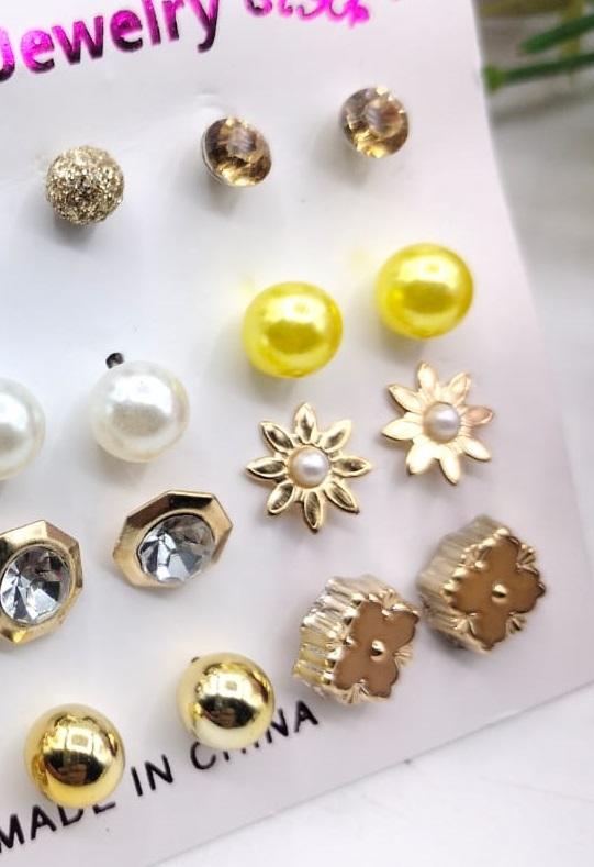Pack of 12 Pairs of Ear Studs – Multi-Coloured | Fashion Jewelry Set for Women & Girls