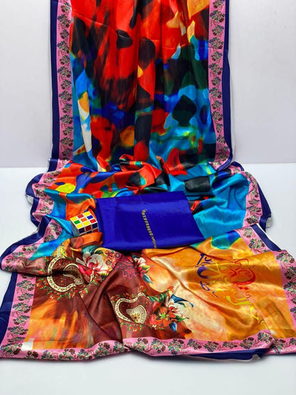 Women's 3 Pcs Katan Silk With Calligraphy Dupatta