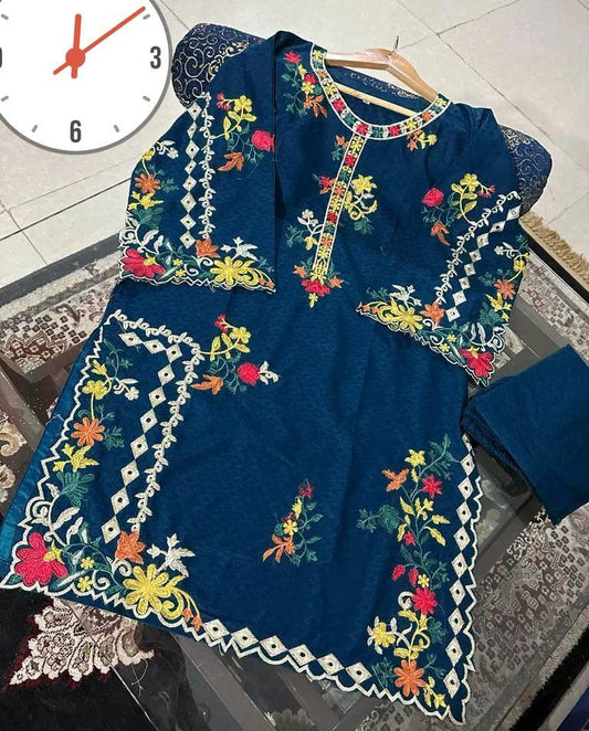 Women's Linen Stitched 2 Pcs Embroidered Dress