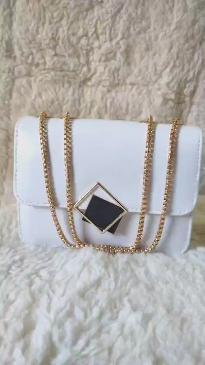 2 Pcs PU Leather Hand Bag With Long Golden Chain For Girls